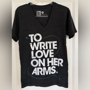 Dark heather gray V-Neck To Write Love On Her Arms T-Shirt (size XS)